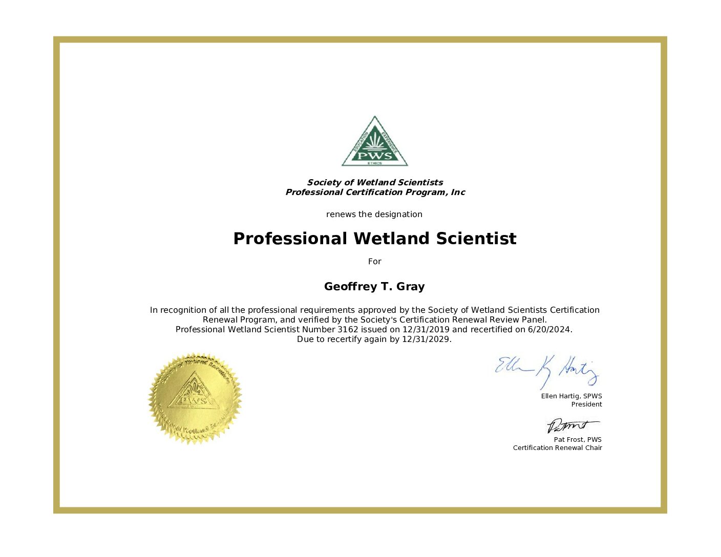 PWS Certification Renewed!